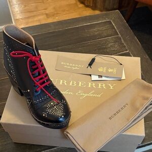 Burberry Black Boots with Red Laces and Gold Studs